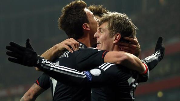 Toni Kroos celebrates the opening goal for Bayern